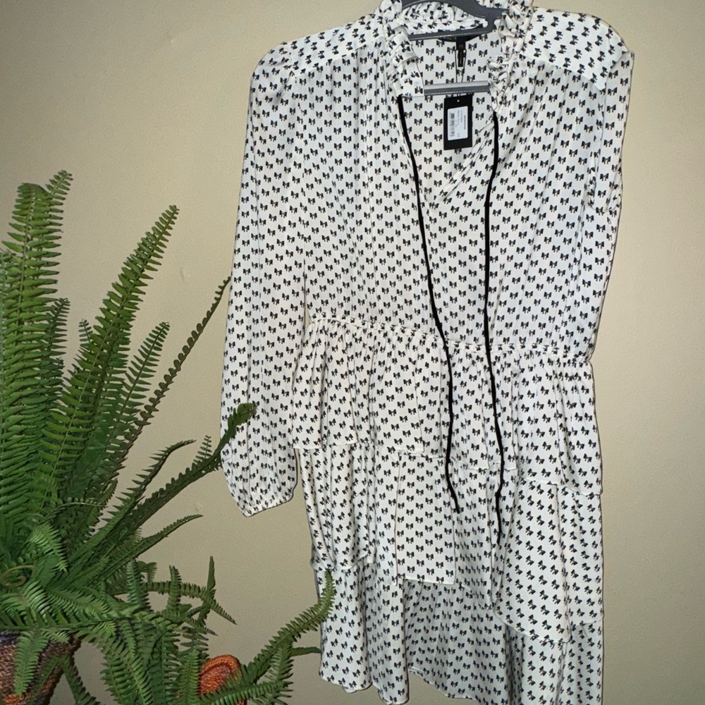 REVOLVE Black and White 100% Silk Bow Dress